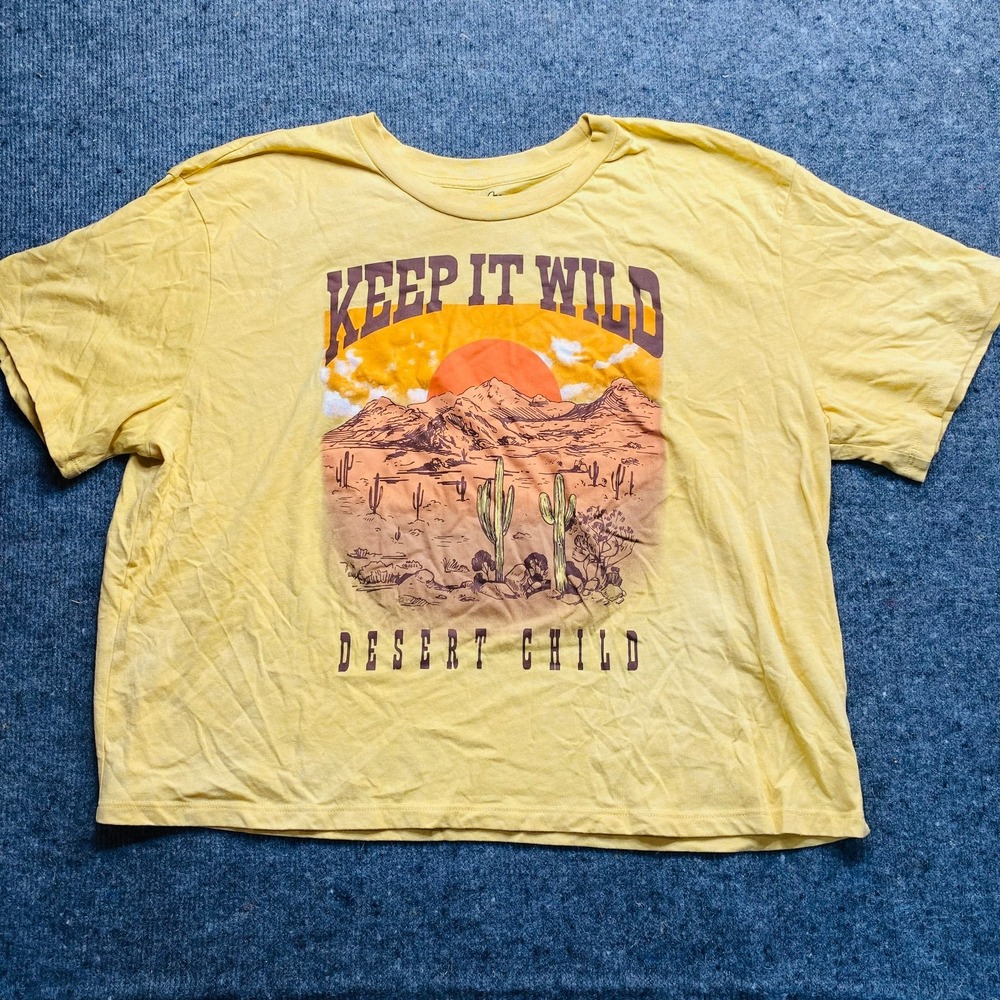 Rebellious One Keep It Wild Crop T-Shirt XL Mustard Yellow Desert Graphic Tee